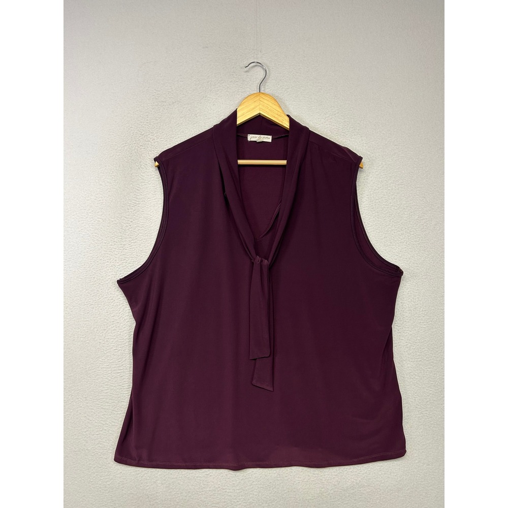 Business Casual Joie de Vivre Womens 3X Burgundy Sleeveless Tie Neck Blouse